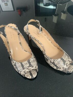 Talbots Black Brown and Cream Snake-Print Slingback Heels